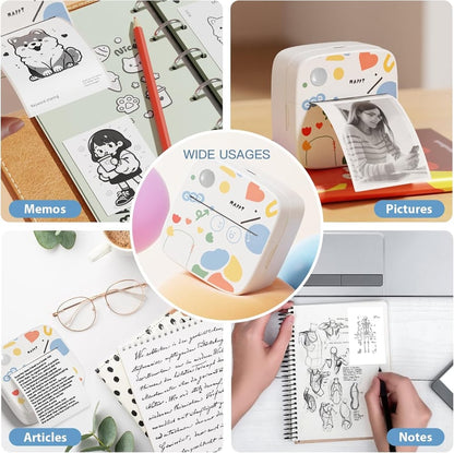 Top kerstcadeau 2026 🎅 XenGro Mini draagbare stickerprinter, mini thermische printer met 3 rollen papier, Bluetooth inktloze printpods, zakformaat labelmaker geschikt voor creatieve kinderen