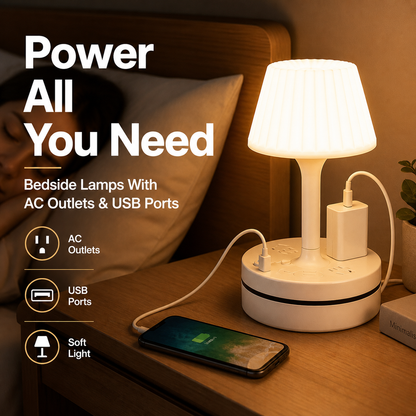 💡🔌 Slim Nachtlampje met Stopcontacten & USB-poorten – Verlichting + Oplaadmogelijkheden in Eén | Compact & Handig voor Slaapkamer en Nachtkastje