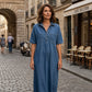 ✨TOP TREND🌈💙 Tencel Denim Midi Jurk, Koele Zijdezachte Stof, Verbergt Lichaamsoneffenheden