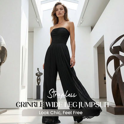 🔥🎁Strapless jumpsuit met wijde pijpen en kreukels