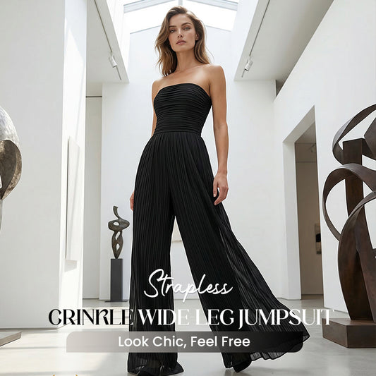 🔥🎁Strapless jumpsuit met wijde pijpen en kreukels
