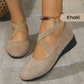🌹Elegante effenkleurige schoenen met elastische bandjes en lage wigzool