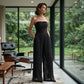 🔥🎁Strapless jumpsuit met wijde pijpen en kreukels