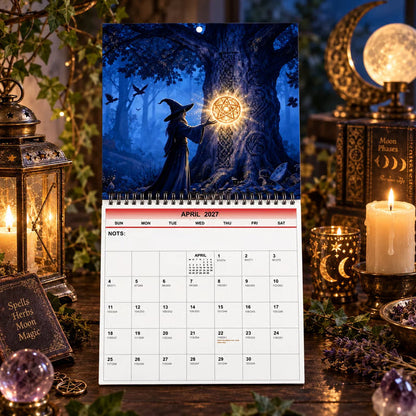 📢📢  1+1 gratis🧙‍♀️✨ Heksenkalender 2027 – Mystieke Wandkalender met 12 Maanden | Betoverde Bosillustraties | Sfeervolle Decoratie & Cadeau