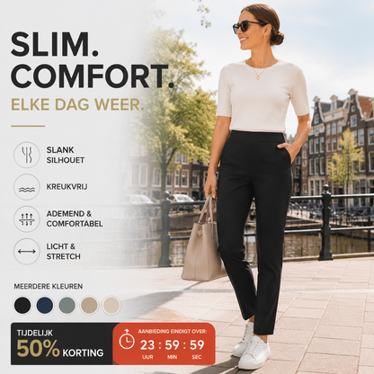⏰🎁Hoge elastische broek voor dames met zakken met ritssluiting