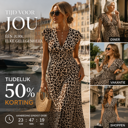 👗Nieuw binnen 50% KORTING!🥰Damesjurk met V-hals en luipaardprin