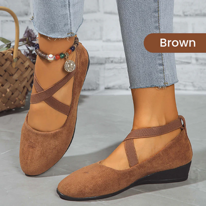 🌹Elegante effenkleurige schoenen met elastische bandjes en lage wigzool