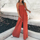 Dames jumpsuit met gesmokte top en wijde pijpen
