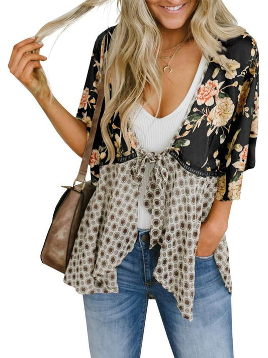 🌸 Nieuw Binnen! Floral Kimono met Ruches en Strik – Luchtig, Los & Boho Chic | Tijdelijk 49% KORTING – OP = OP
