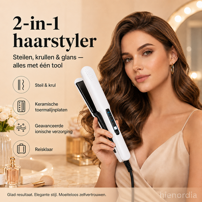 ⏰🎁2-in-1 Haarstraightener en Krultang met Negatieve Ionische Verzorging
