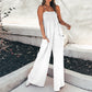 Dames jumpsuit met gesmokte top en wijde pijpen