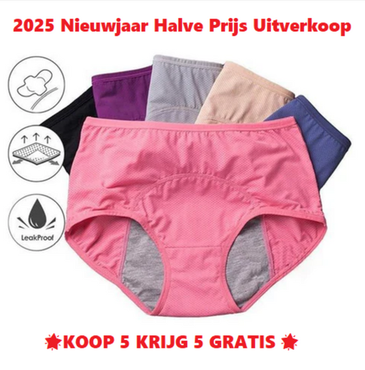 🌟KOOP 5 KRIJG 5 GRATIS 🌟Lekvrij Menstruatie Ondergoed voor Vrouwen met Hoge Taille