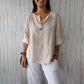 👚Comfortabele top van linnen-katoen met V-hals