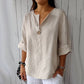👚Comfortabele top van linnen-katoen met V-hals