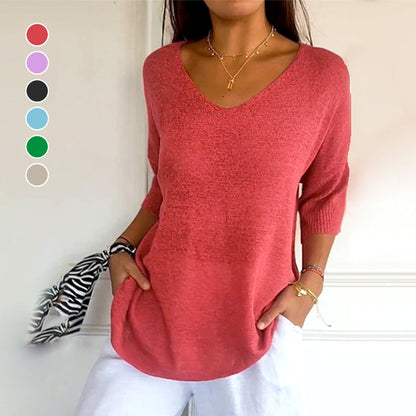 💖LAATSTE DAGS VERKOOP 45% KORTING🥰Effen gebreide top met V-hals