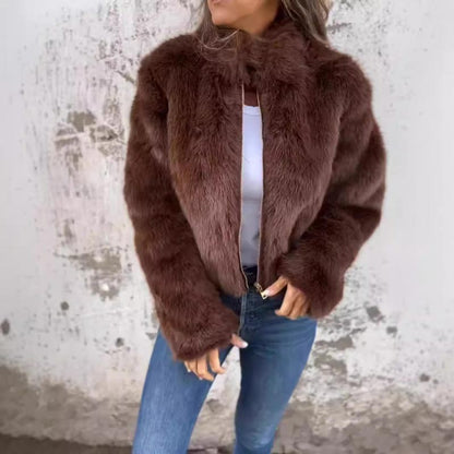 Women's High Collar Fur Zipper Casual Jacket❤️‍🔥