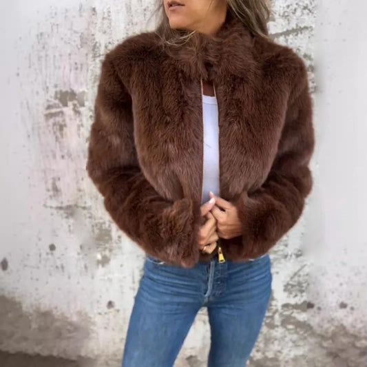 Women's High Collar Fur Zipper Casual Jacket❤️‍🔥