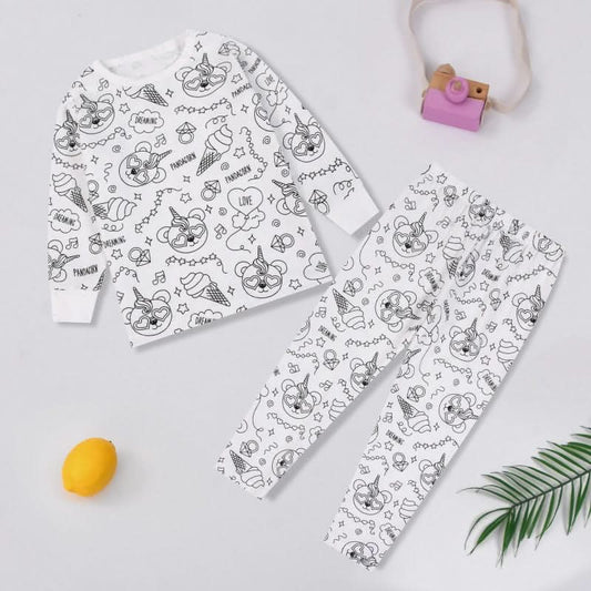 🔥 50% KORTING ! ✨ DIY Kleur Pyjama voor Kinderen - Aangepaste Tekening Optie, Zacht Katoen, Uren Creatief Plezier 🎨👶