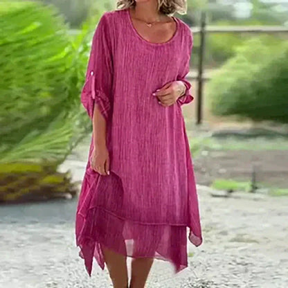 💕Elegante effen jurk met ronde hals voor dames