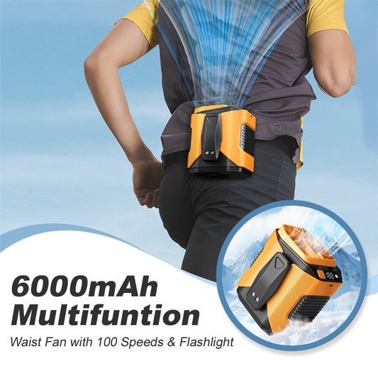 Multifunctionele 6000mAh tailleventilator met 100 standen en zaklamp