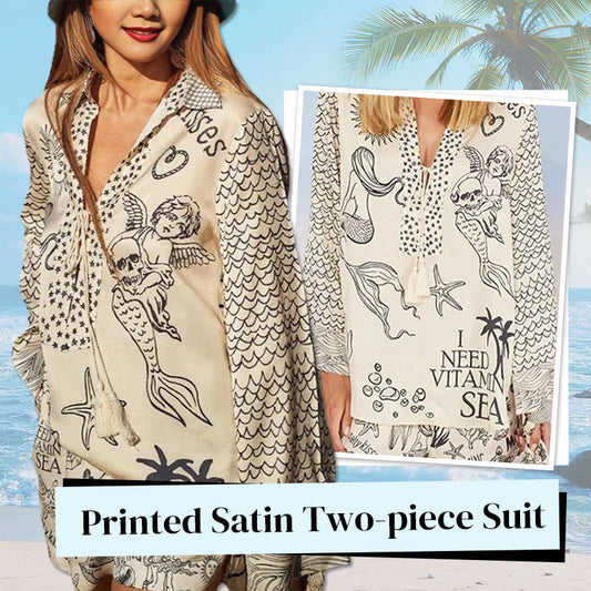 💕2026 HOT SALE 50% UIT💕 Satijnen Unieke Letter Print Kwastjes Shirt en Elastische Taille Korte Set