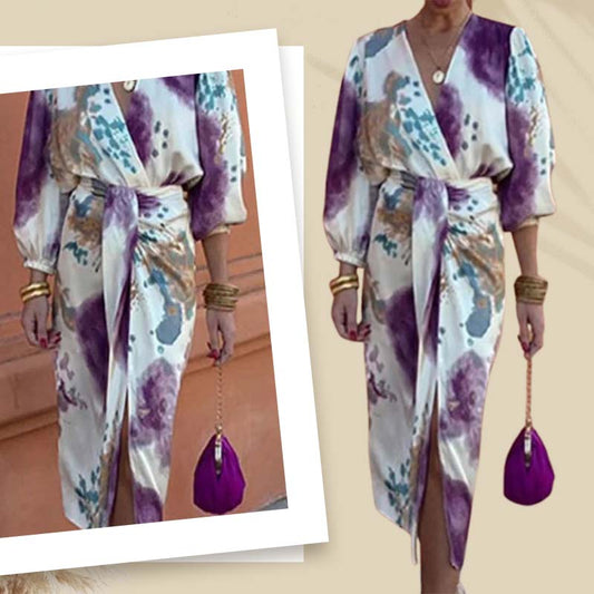⏰🎁Elegante tweedelige wikkeljurkset met aquarelmotief voor dames