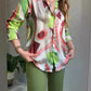 ⏰🎁2-delige set van bedrukt shirt en broek met knopen voor dames