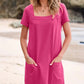 💕Laatste dag promotie 50% UIT👗Casual jurk met vierkante hals, zakken, korte mouwen en zakken voor dames