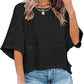 ⏰🎁Effen gekleurd losse patchwork T-shirt met vijf punten uitlopende mouwen