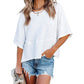 ⏰🎁Effen gekleurd losse patchwork T-shirt met vijf punten uitlopende mouwen