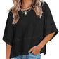 ⏰🎁Effen gekleurd losse patchwork T-shirt met vijf punten uitlopende mouwen