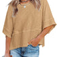 ⏰🎁Effen gekleurd losse patchwork T-shirt met vijf punten uitlopende mouwen