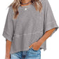 ⏰🎁Effen gekleurd losse patchwork T-shirt met vijf punten uitlopende mouwen