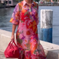 ⏰🎁Rode jurk van chiffon met bloemenprint