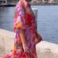 ⏰🎁Rode jurk van chiffon met bloemenprint