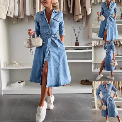 💥Uitverkoop 50% korting🌸Vrouwen Overhemdkraag Lange Mouw Jurk