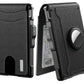 AirTag Wallet for Men - with Pop Up Aluminum Case Money Clip Slim Leather Slots Credit Card Holder RFID Blocking Bifold Minimalist Wallet