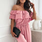🌺Dames off-shoulder jumpsuit met ruches🍑
