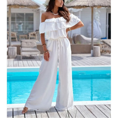 🌺Dames off-shoulder jumpsuit met ruches🍑