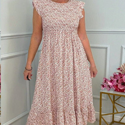 🔥Elegante damesjurk met bloemenpatroon, hoge taille en geplooide mouwen