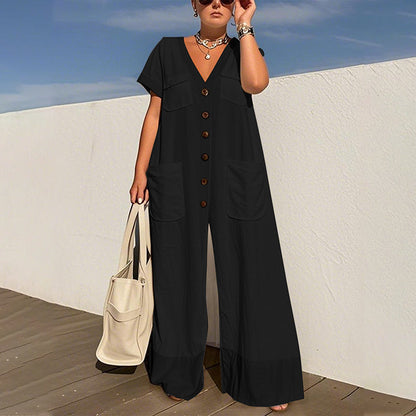 💃🌟modische, losse jumpsuit met een V-hals voor vrouwen