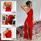⏰🎁Satin One Shoulder Drape Slit Maxi Dress