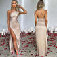 ⏰🎁Satin One Shoulder Drape Slit Maxi Dress