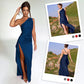 ⏰🎁Satin One Shoulder Drape Slit Maxi Dress