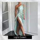 ⏰🎁Satin One Shoulder Drape Slit Maxi Dress