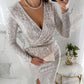 💃Elegante wikkeljurk met V-hals, split en pailletten💫50% KORTING💫