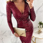 💃Elegante wikkeljurk met V-hals, split en pailletten💫50% KORTING💫