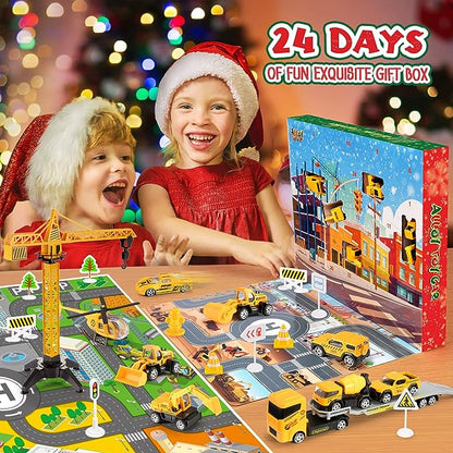 🎁Kerstcadeau met 50% KORTING!!!🚗Adventskalender voor jongens: speelgoedsets met bouwvoertuigen van lichtmetaa
