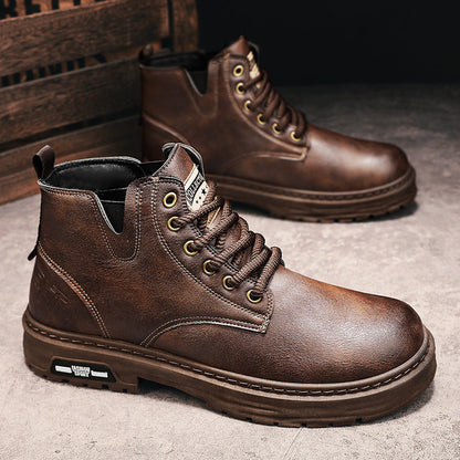 Vintage PU-leren herenlaarzen met veters