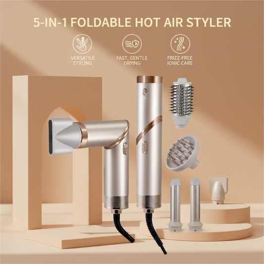 5-in-1 Opvouwbare Heteluchtstyler met Reinigingsdoek